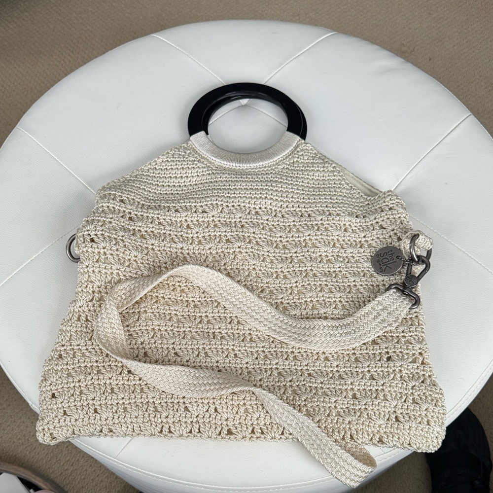 The Sak Originals Cream Crochet Handbag with Resin Handles